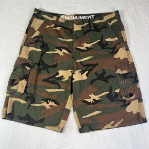 Monument Camo Cargo Shorts Mens 38x11 Woodland Spandex‎ Stretch